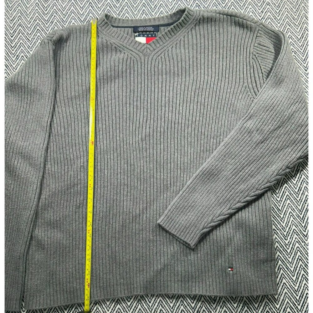 Tommy Hilfiger Gray V-Neck Ribbed Knit Sweater XL Cotton Blend Men's Classic Pul